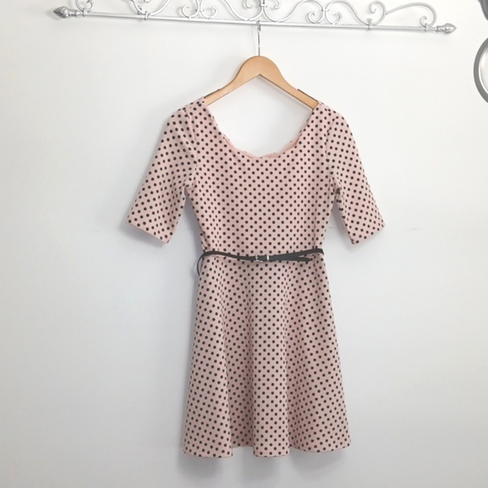 Casual Pink and Black Polka Dot Fit and Flare Mini Dress